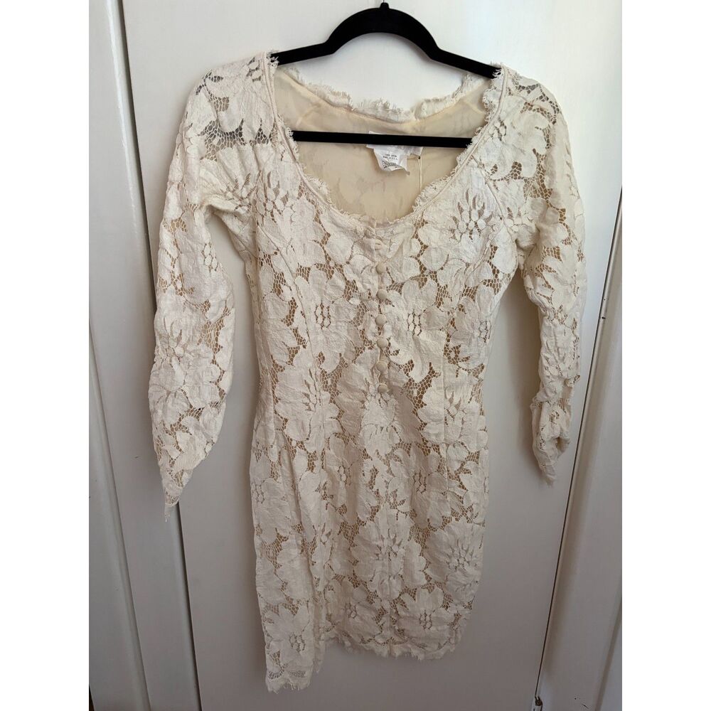 !00% Silk Lined, Ivory Lace Overlay Body Con Romantic BOHO Wedding Dress *AS IS